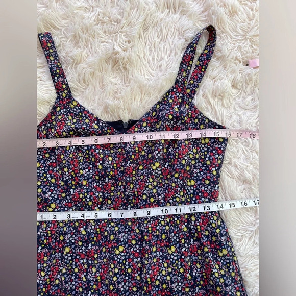 J Crew maxi tiered dress belted linen blend ditsy floral print navy blue size 2 - Picture 6 of 9